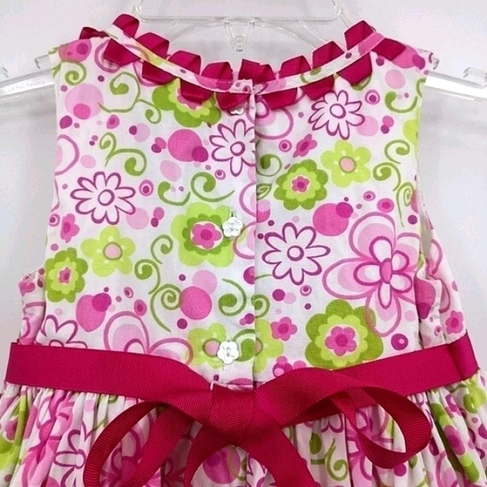 Savannah Girl's 2T Sleeveless Pink Green Dress with Ruffled Bottom Floral Print